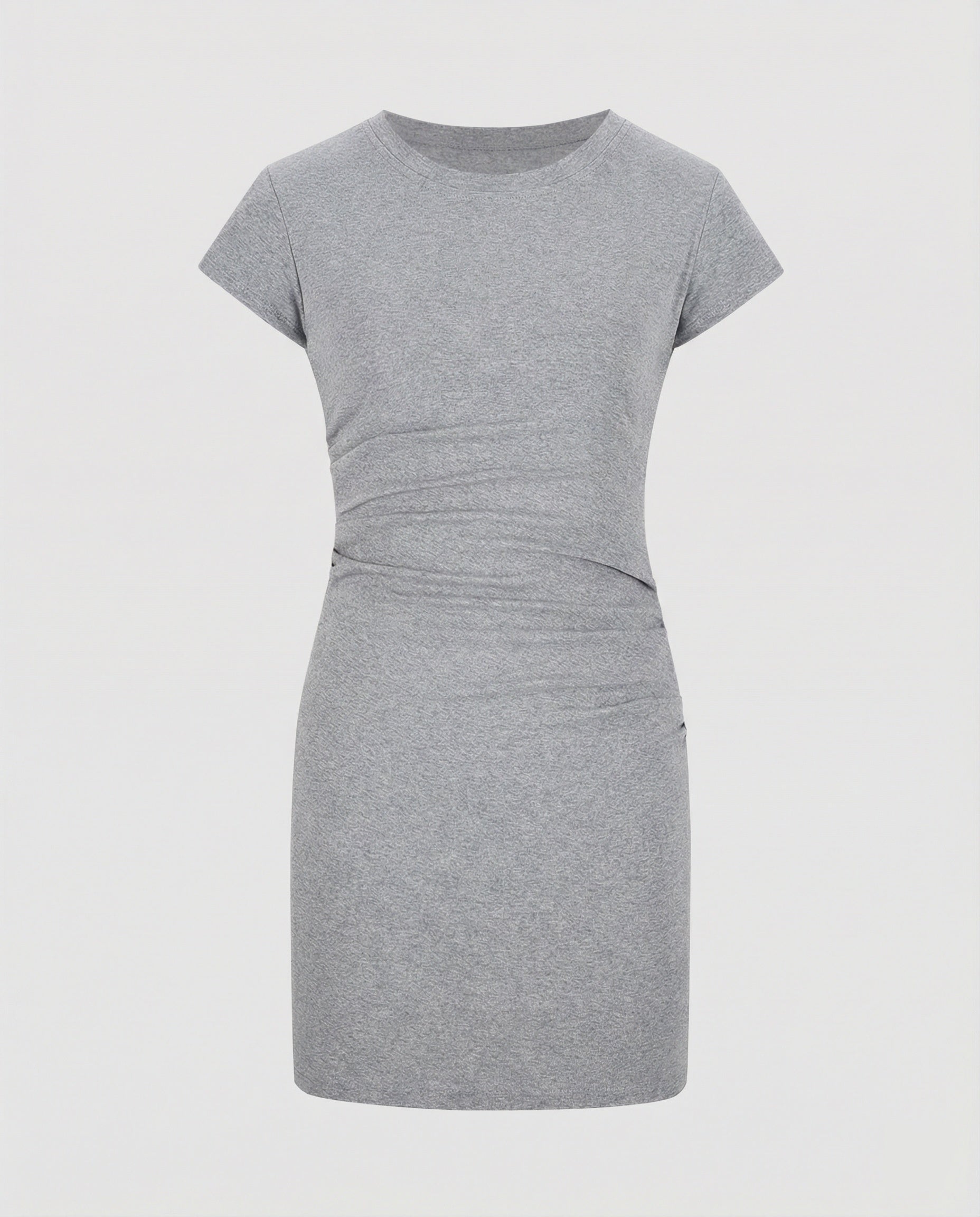 Figure-hugging mini dress with round neck and gathers for summer-Calm Wears-M 95-110 pound-Gray (tall version)-Calm Wears