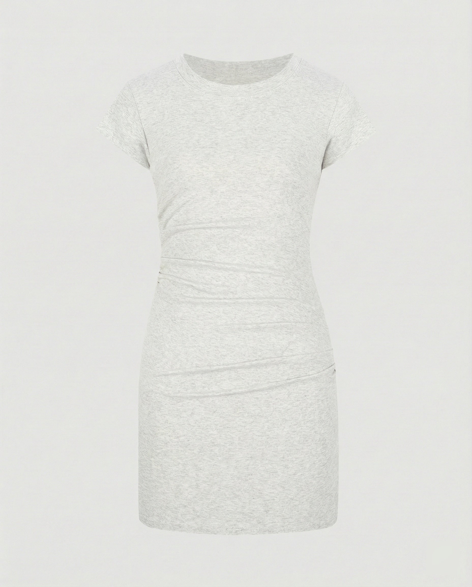 Figure-hugging mini dress with round neck and gathers for summer-Calm Wears-S 80-95 catties-Gray Apricot (regular version)-Calm Wears