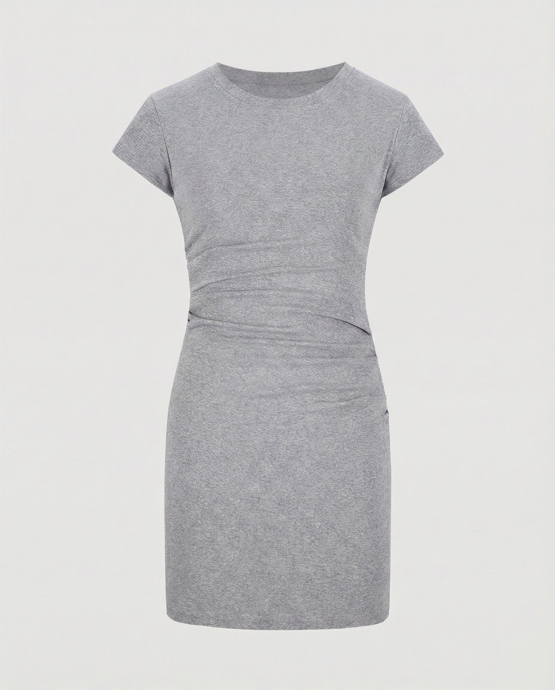 Figure-hugging mini dress with round neck and gathers for summer-Calm Wears-S 80-95 catties-Gray (conventional version)-Calm Wears