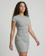 Figure-hugging mini dress with round neck and gathers for summer-Calm Wears-S 80-95 catties-Gray (conventional version)-Calm Wears