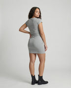 Figure-hugging mini dress with round neck and gathers for summer-Calm Wears-S 80-95 catties-Gray (conventional version)-Calm Wears