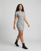 Figure-hugging mini dress with round neck and gathers for summer-Calm Wears-S 80-95 catties-Gray (conventional version)-Calm Wears