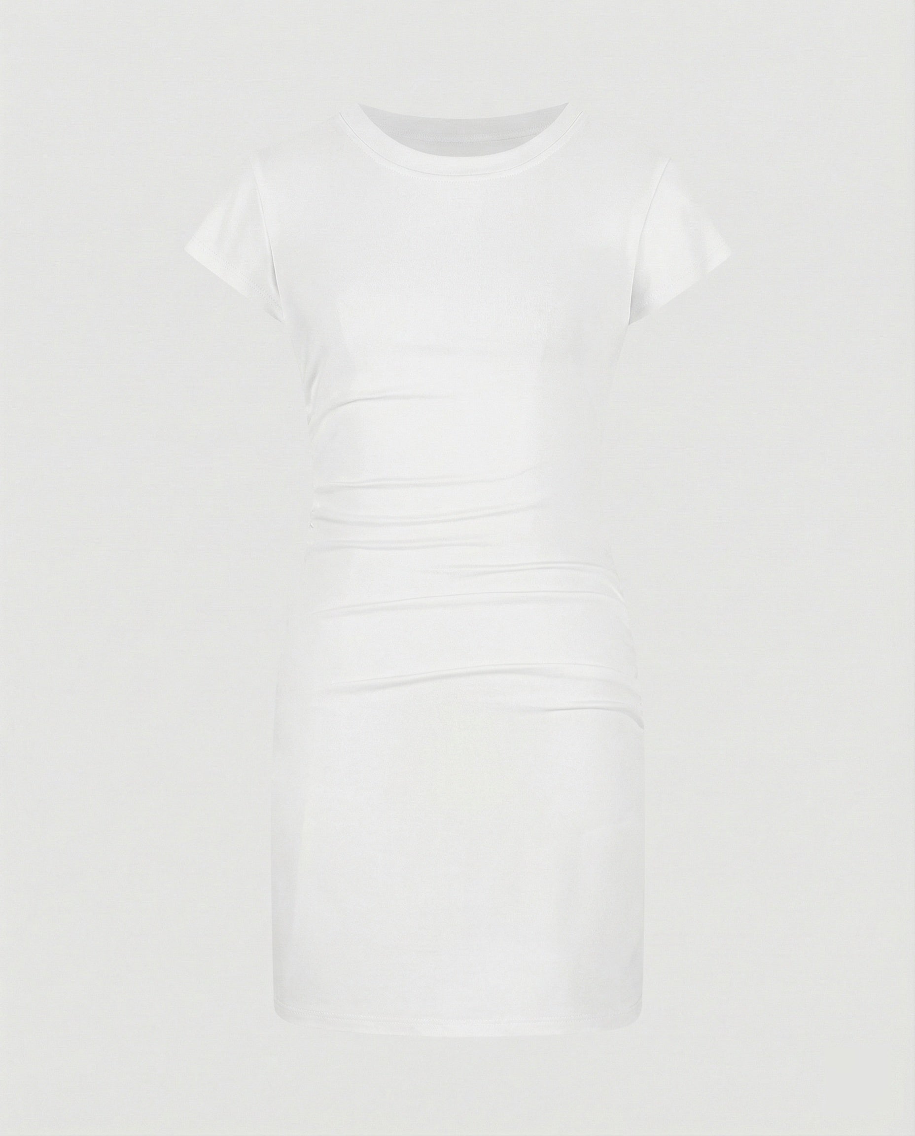 Figure-hugging mini dress with round neck and gathers for summer-Calm Wears-S 80-95 catties-White (conventional version)-Calm Wears