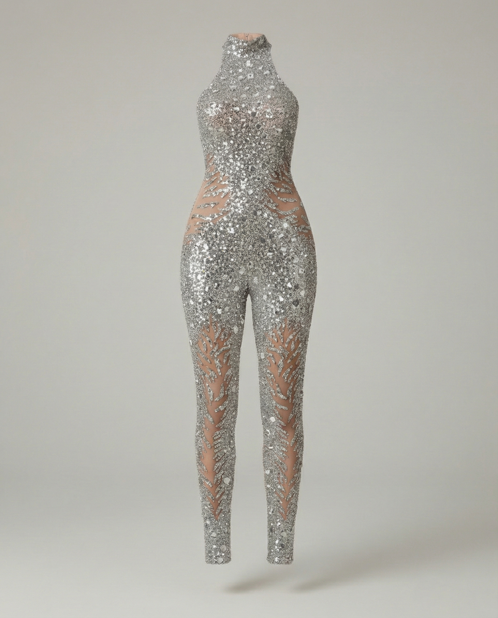 Halter Patchwork Jumpsuit-hotlula20250417-Calm Wears-Silver-S-Calm Wears