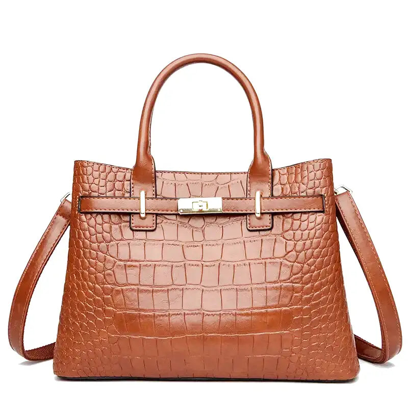 Large Croco Handbag with Shoulder Strap-dione couture20260421-Calm Wears-Brown-Calm Wears