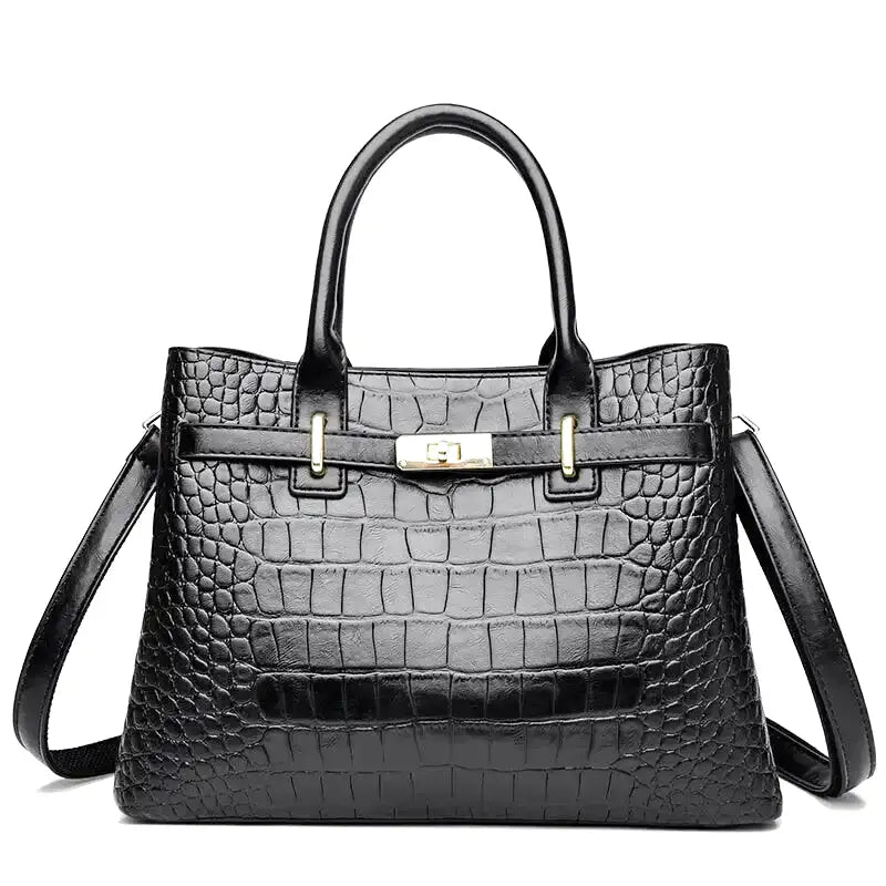 Large Croco Handbag with Shoulder Strap-dione couture20260421-Calm Wears-Black-Calm Wears
