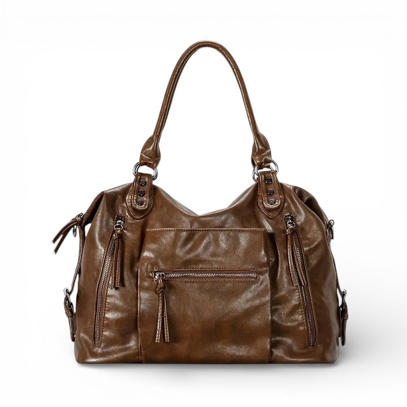multipocket shoulder bag fashion retro commuter underarm motorcycle bag brand design crossbody bag large travel bag-Calm Wears-Brown-Calm Wears
