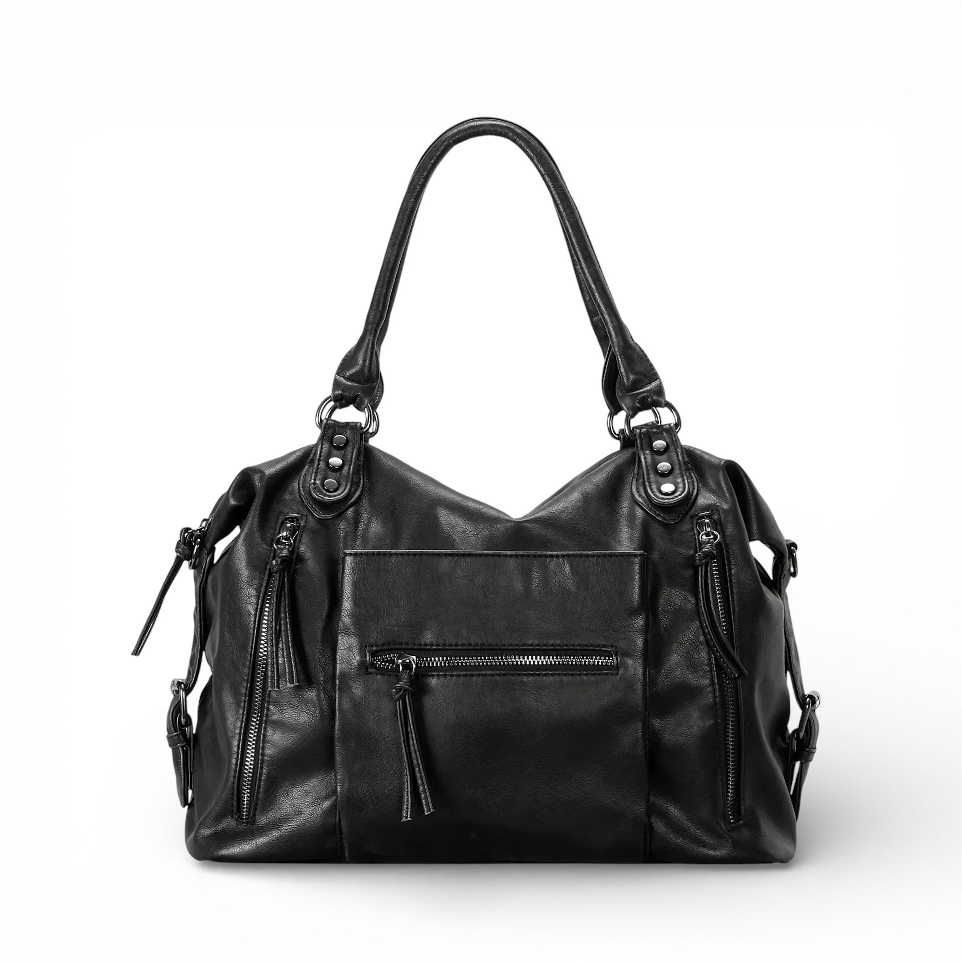 multipocket shoulder bag fashion retro commuter underarm motorcycle bag brand design crossbody bag large travel bag-Calm Wears-Black-Calm Wears
