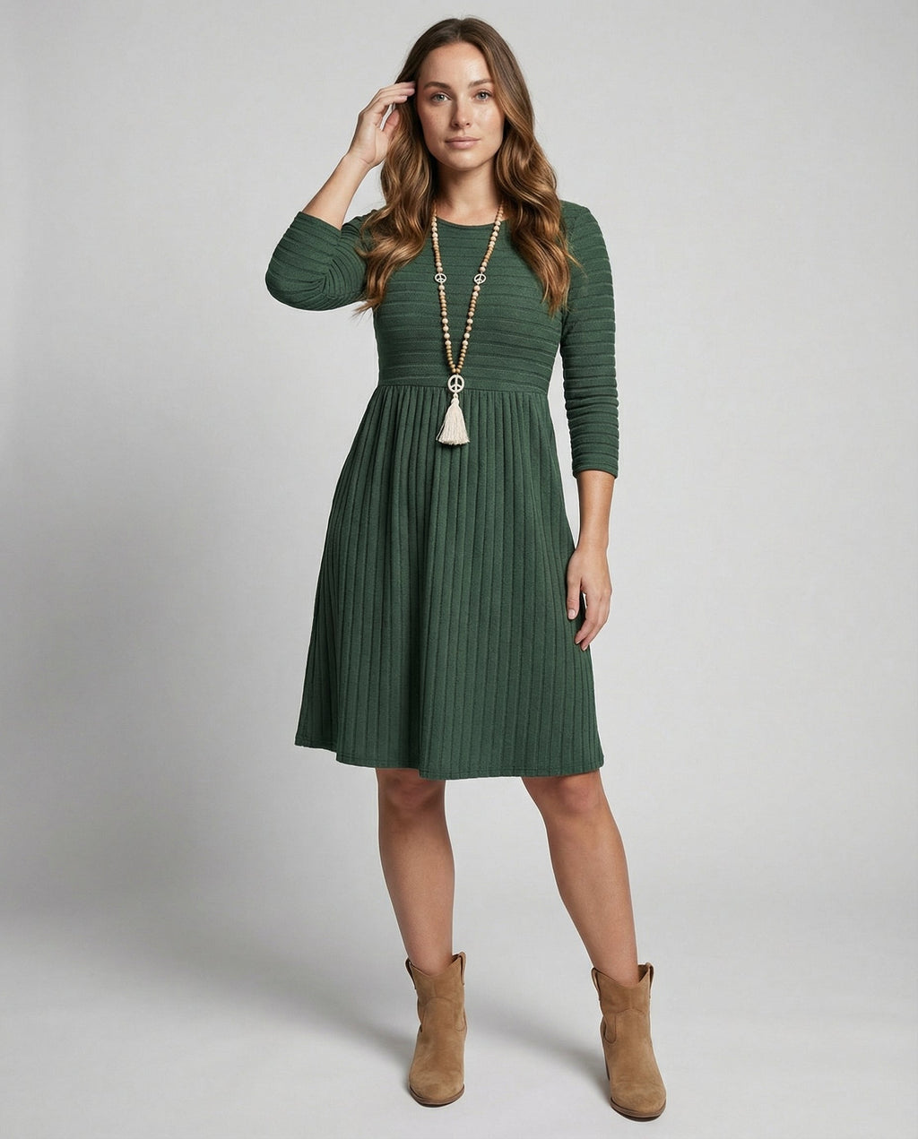 Knit dress Long sleeves Women-https://detail.1688.com/offer/858922311698.html-Calm Wears-Green-S-Calm Wears