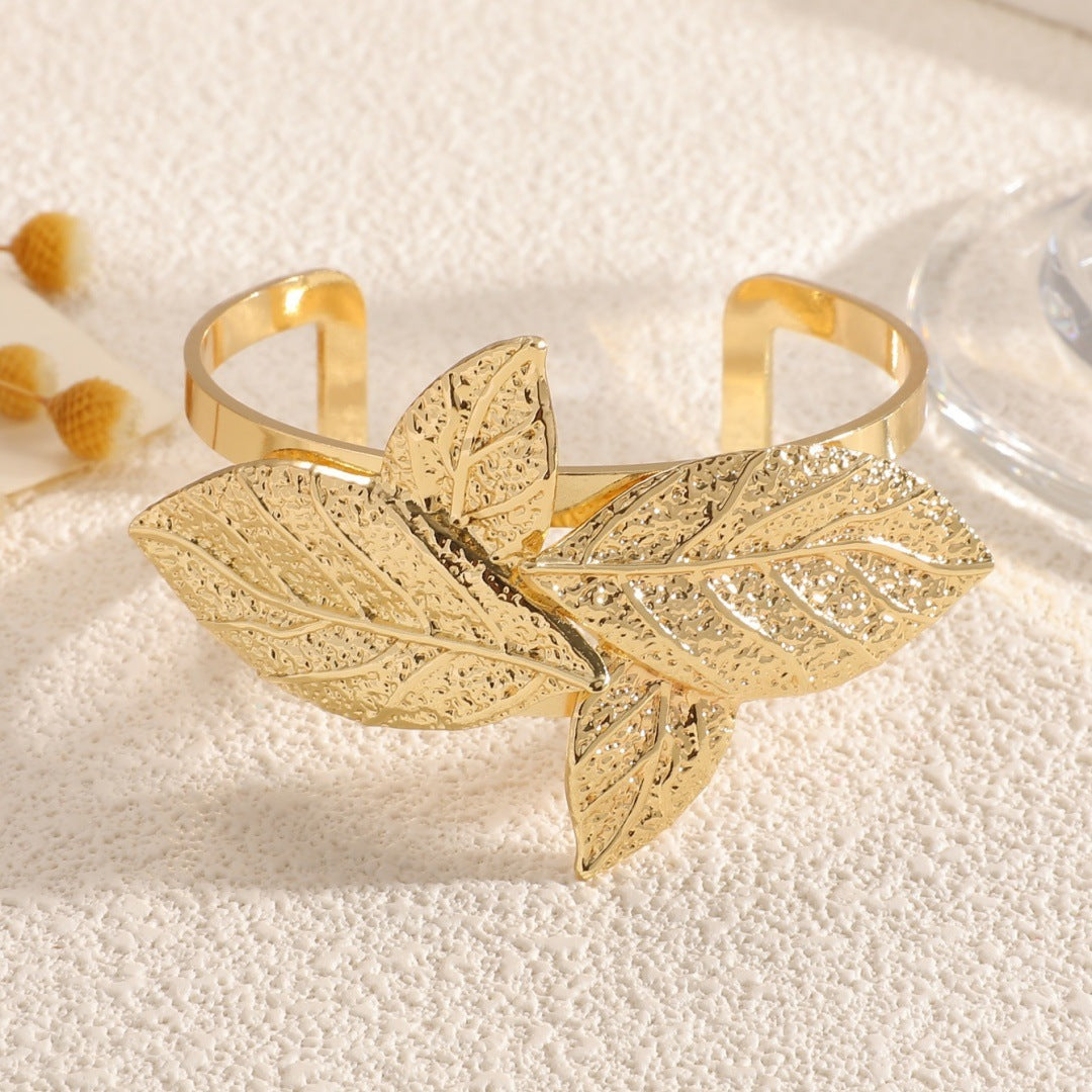 Ladies' bangle with artistic leaf design Calm Wears-https://detail.1688.com/offer/961340359938.html-Calm Wears-Bracelet-Calm Wears