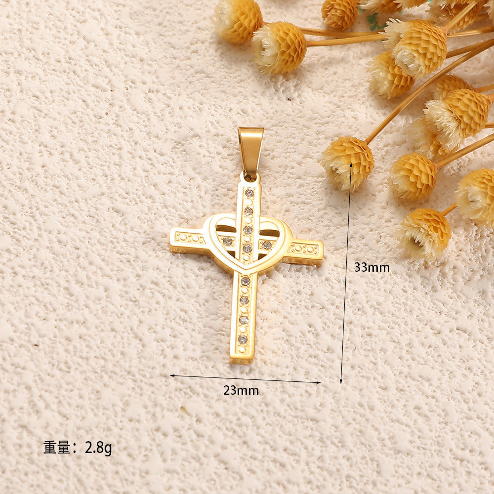 Ladies cross pendant with heart-shaped design and sparkling accents Calm Wears-https://detail.1688.com/offer/981846232355.html-Calm Wears-Style 10-Calm Wears