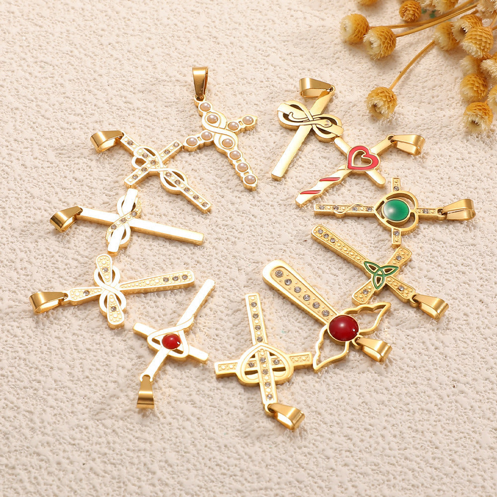 Ladies cross pendant with heart-shaped design and sparkling accents Calm Wears-https://detail.1688.com/offer/981846232355.html-Calm Wears-Style 10-Calm Wears