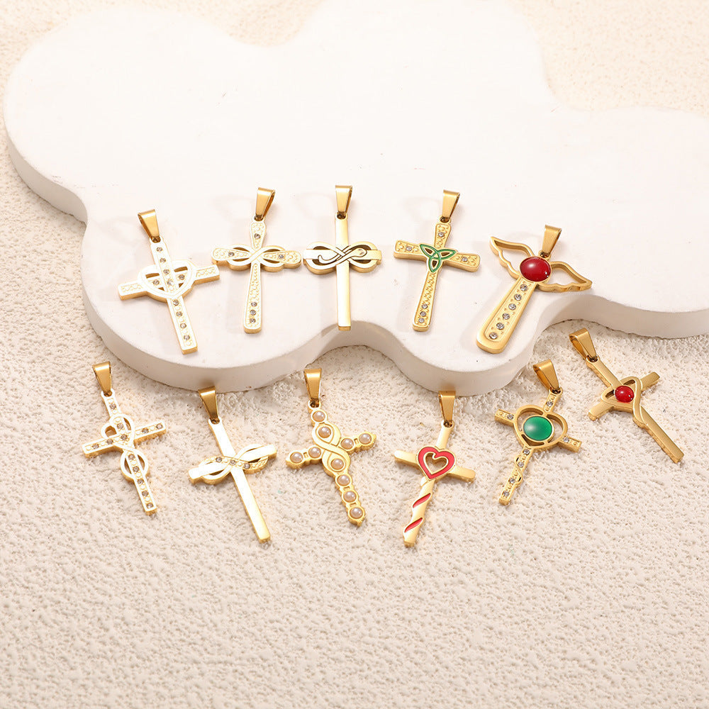 Ladies cross pendant with heart-shaped design and sparkling accents Calm Wears-https://detail.1688.com/offer/981846232355.html-Calm Wears-Style 10-Calm Wears