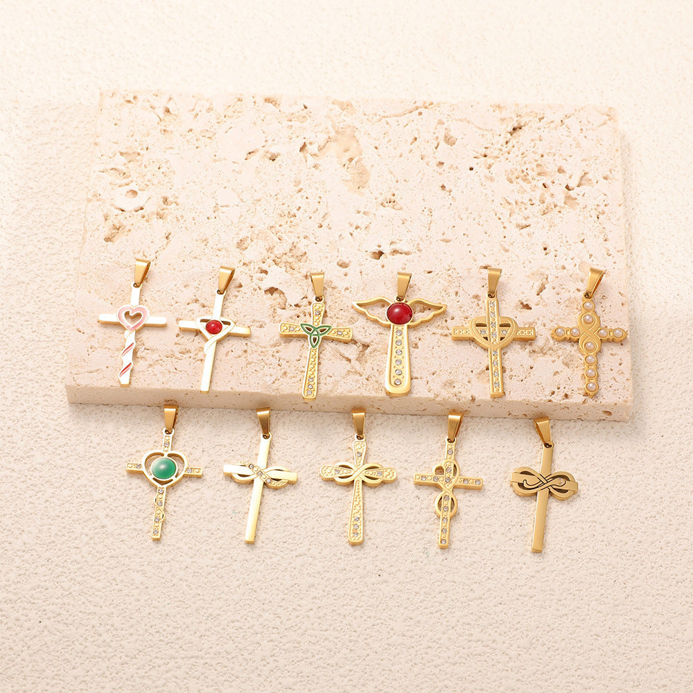 Ladies cross pendant with heart-shaped design and sparkling accents Calm Wears-https://detail.1688.com/offer/981846232355.html-Calm Wears-Style 10-Calm Wears