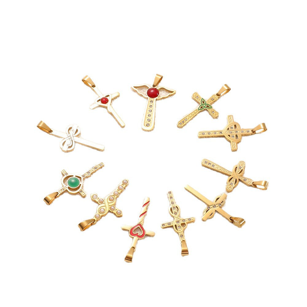 Ladies cross pendant with heart-shaped design and sparkling accents Calm Wears-https://detail.1688.com/offer/981846232355.html-Calm Wears-Style 10-Calm Wears