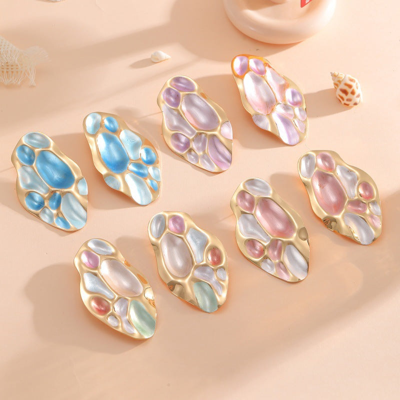 Ladies ear clips with elaborate, colorful shell design Calm Wears-https://detail.1688.com/offer/960470272237.html-Calm Wears-Style 3-Calm Wears