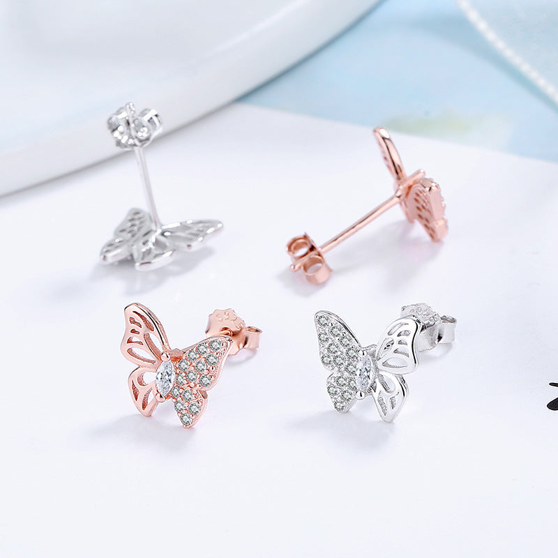 Ladies earrings in an elegant butterfly design with sparkling zirconia Calm Wears-https://detail.1688.com/offer/674094472601.html-Calm Wears-Platinum-925-Calm Wears