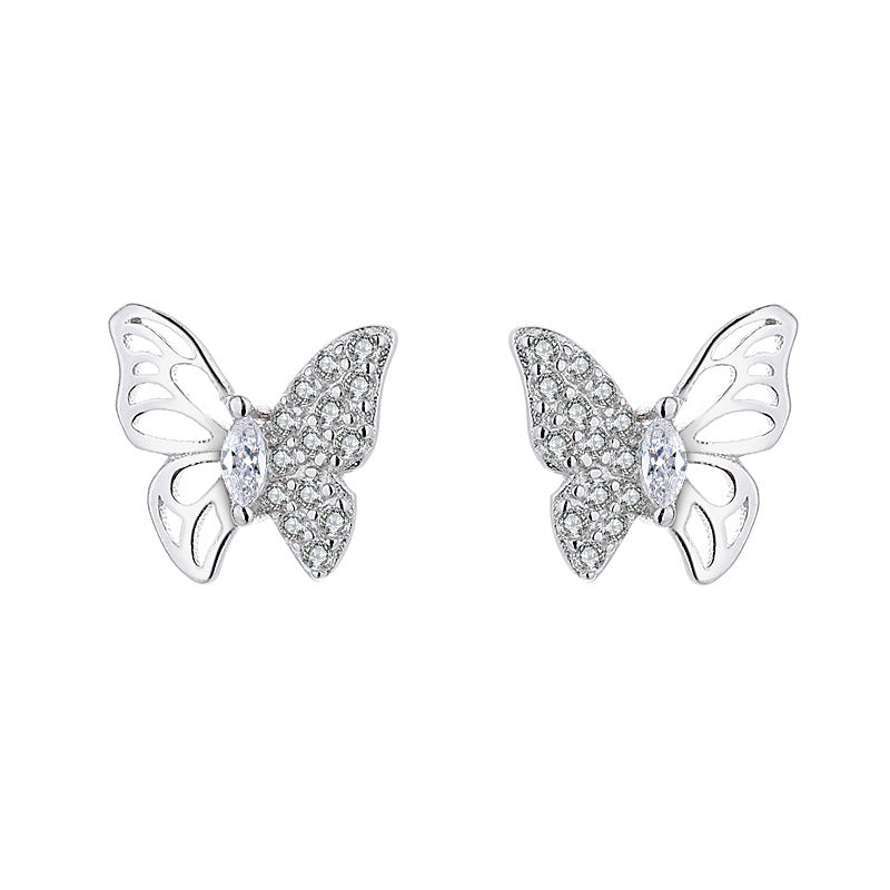 Ladies earrings in an elegant butterfly design with sparkling zirconia Calm Wears-https://detail.1688.com/offer/674094472601.html-Calm Wears-Platinum-925-Calm Wears