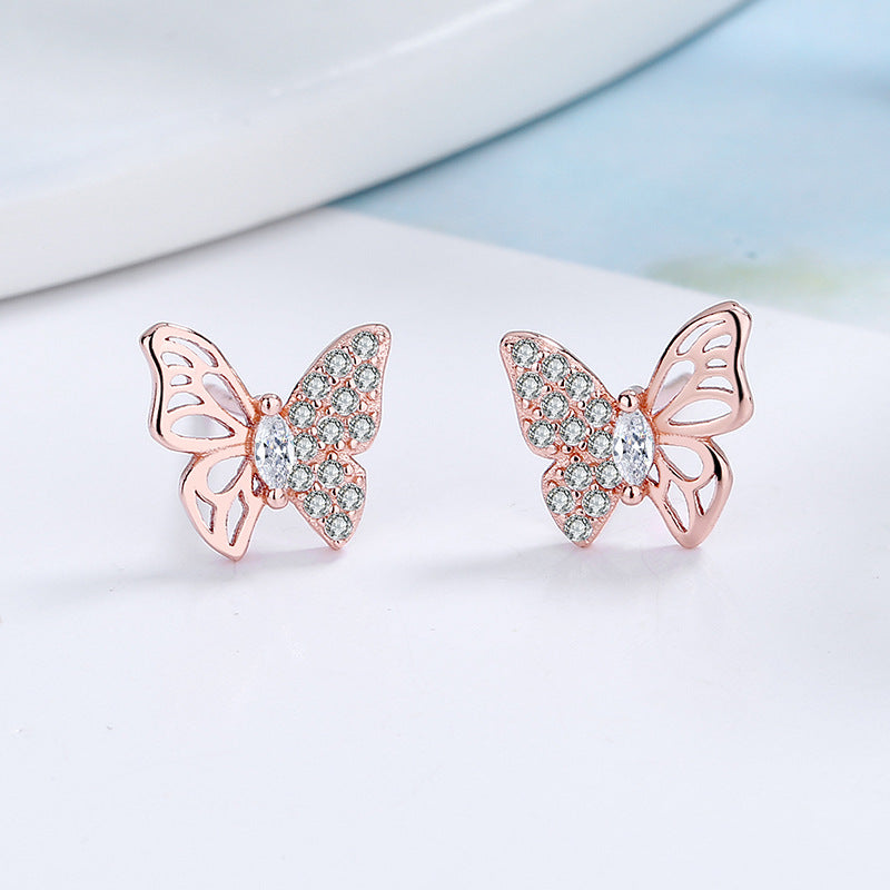 Ladies earrings in an elegant butterfly design with sparkling zirconia Calm Wears-https://detail.1688.com/offer/674094472601.html-Calm Wears-Rose gold-925-Calm Wears