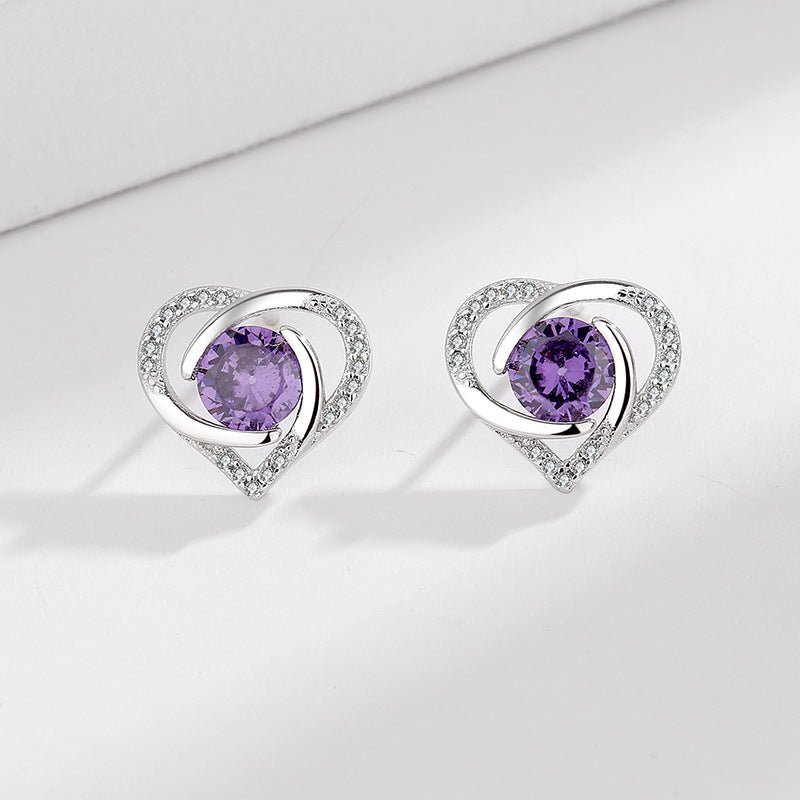 Ladies earrings in elegant heart design with shimmering zirconia Calm Wears-https://detail.1688.com/offer/672191734802.html-Calm Wears-Lilac-925-Calm Wears