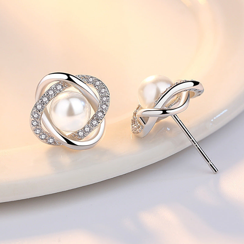 Ladies earrings with artistic pearl design and sparkling zirconia Calm Wears-https://detail.1688.com/offer/730612846523.html-Calm Wears-Perle-925-Calm Wears