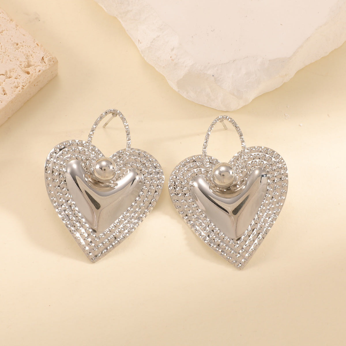 Ladies Heart-Shaped Earrings with Sparkling Zircon Decorations Calm Wears-https://detail.1688.com/offer/1030576132764.html-Calm Wears-Silver-Calm Wears