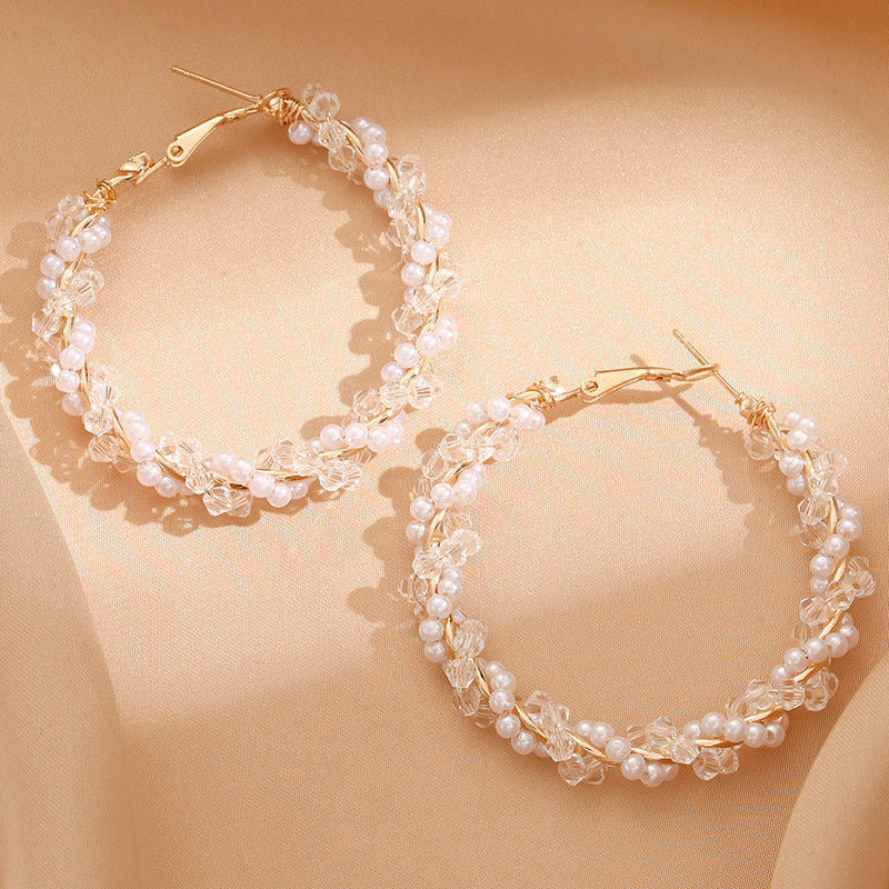 Ladies hoop earrings with luxurious pearl accents and elegant, twisted design Calm Wears-https://detail.1688.com/offer/729279634937.html-Calm Wears-Beige-Calm Wears