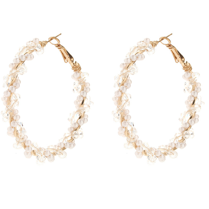 Ladies hoop earrings with luxurious pearl accents and elegant, twisted design Calm Wears-https://detail.1688.com/offer/729279634937.html-Calm Wears-Beige-Calm Wears