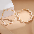 Ladies hoop earrings with luxurious pearl accents and elegant, twisted design Calm Wears-https://detail.1688.com/offer/729279634937.html-Calm Wears-Beige-Calm Wears