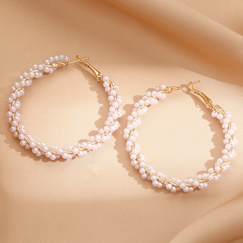 Ladies hoop earrings with luxurious pearl accents and elegant, twisted design Calm Wears-https://detail.1688.com/offer/729279634937.html-Calm Wears-Beige-Calm Wears