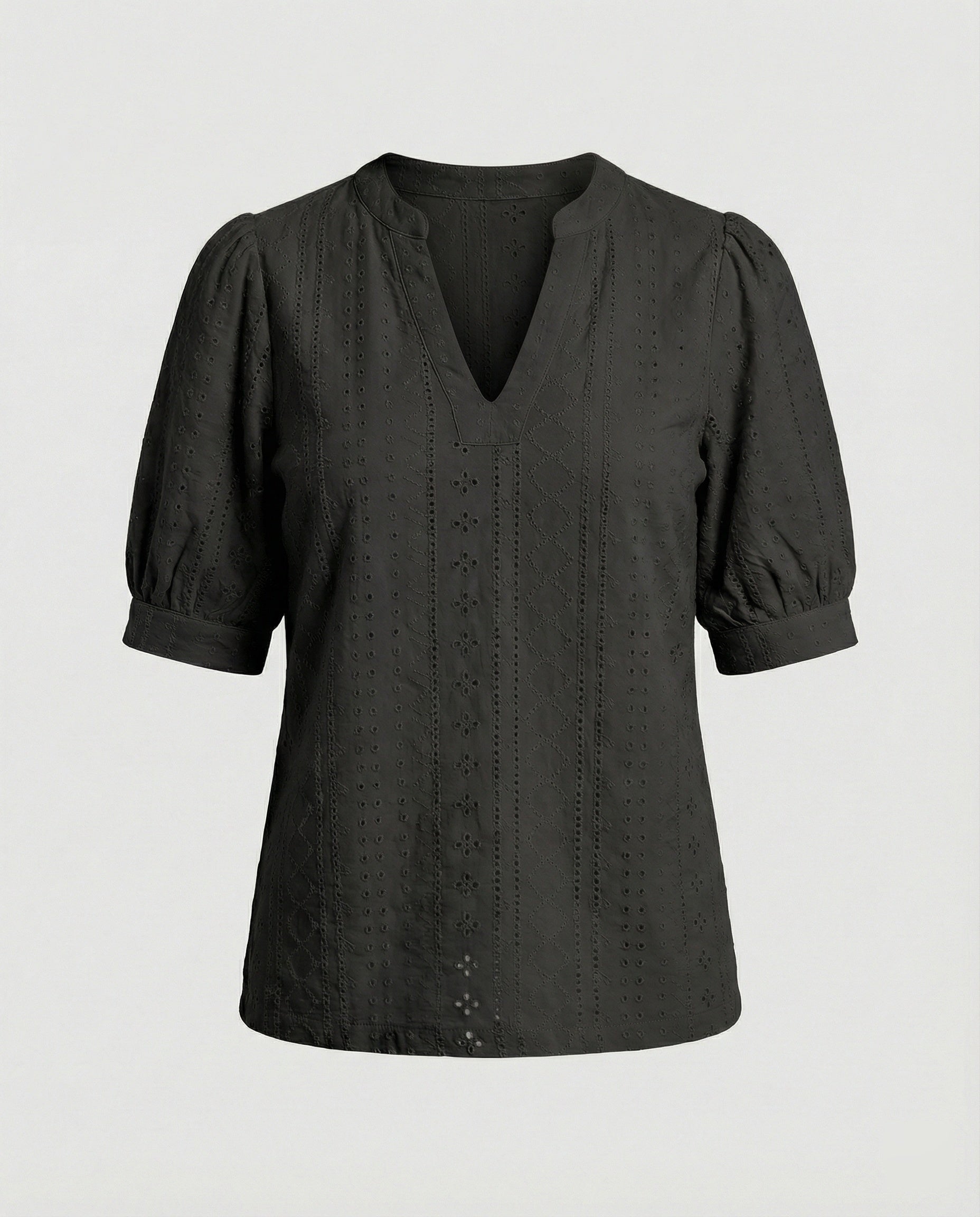 Ladies Lace Embroidery Blouse Top with Puff Sleeves-https://detail.1688.com/offer/910959158930.html-Calm Wears-Black-S-Calm Wears