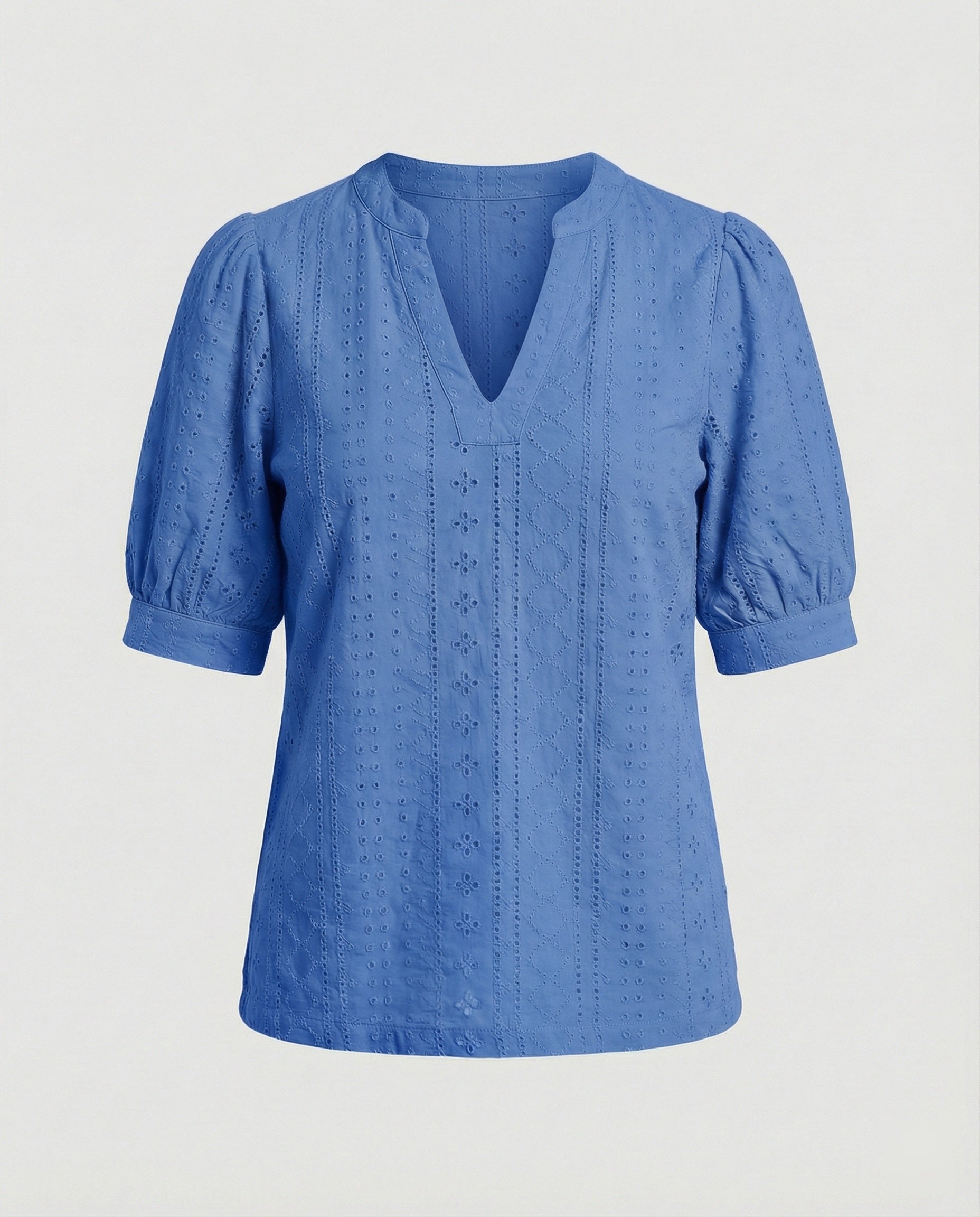 Ladies Lace Embroidery Blouse Top with Puff Sleeves-https://detail.1688.com/offer/910959158930.html-Calm Wears-Blue-S-Calm Wears