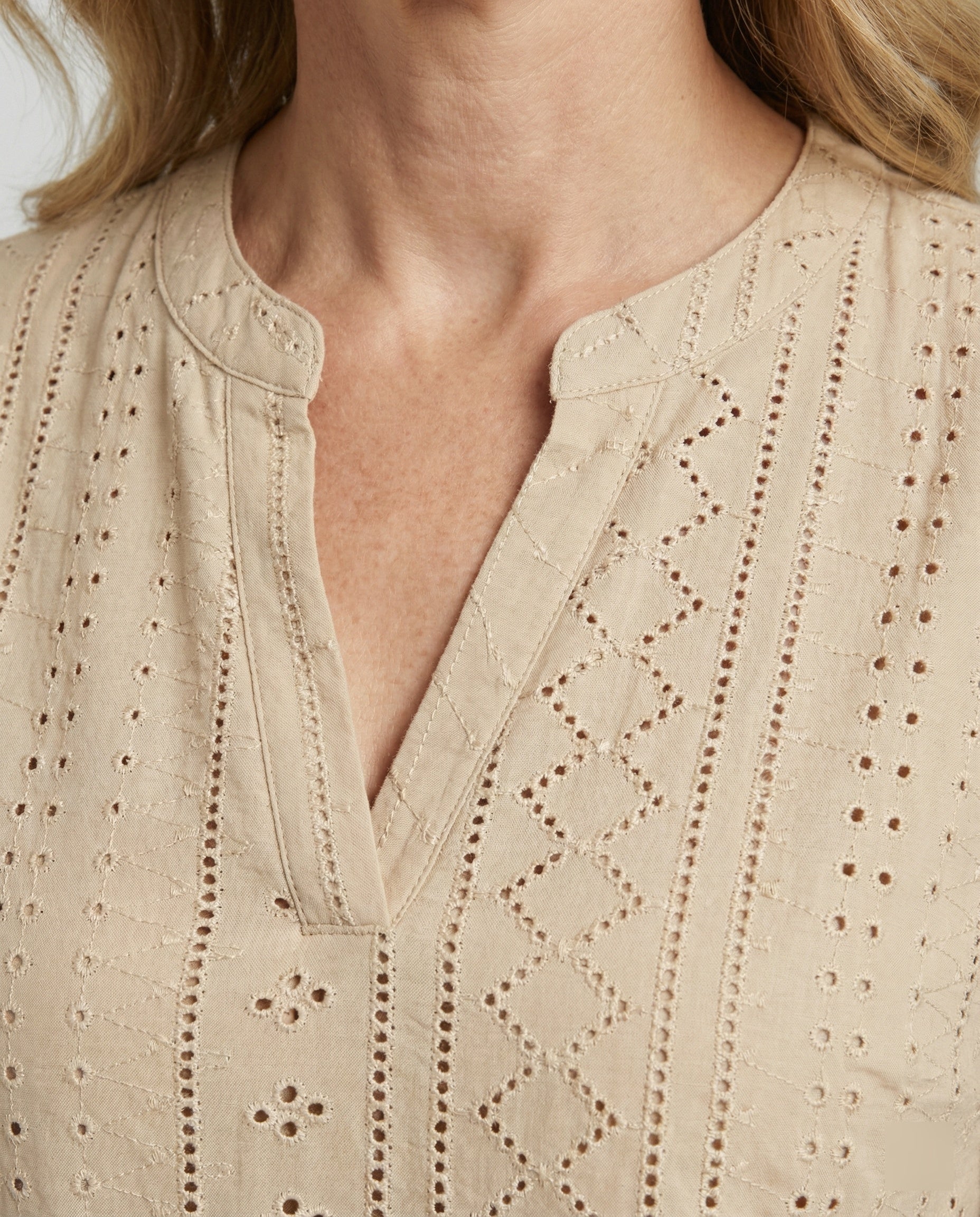 Ladies Lace Embroidery Blouse Top with Puff Sleeves-https://detail.1688.com/offer/910959158930.html-Calm Wears-Cream-S-Calm Wears