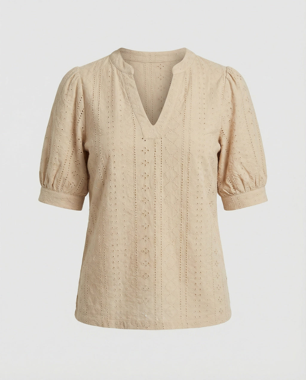 Ladies Lace Embroidery Blouse Top with Puff Sleeves-https://detail.1688.com/offer/910959158930.html-Calm Wears-Cream-S-Calm Wears