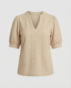 Ladies Lace Embroidery Blouse Top with Puff Sleeves-https://detail.1688.com/offer/910959158930.html-Calm Wears-Cream-S-Calm Wears