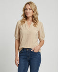 Ladies Lace Embroidery Blouse Top with Puff Sleeves-https://detail.1688.com/offer/910959158930.html-Calm Wears-Cream-S-Calm Wears
