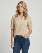 Ladies Lace Embroidery Blouse Top with Puff Sleeves-https://detail.1688.com/offer/910959158930.html-Calm Wears-Cream-S-Calm Wears