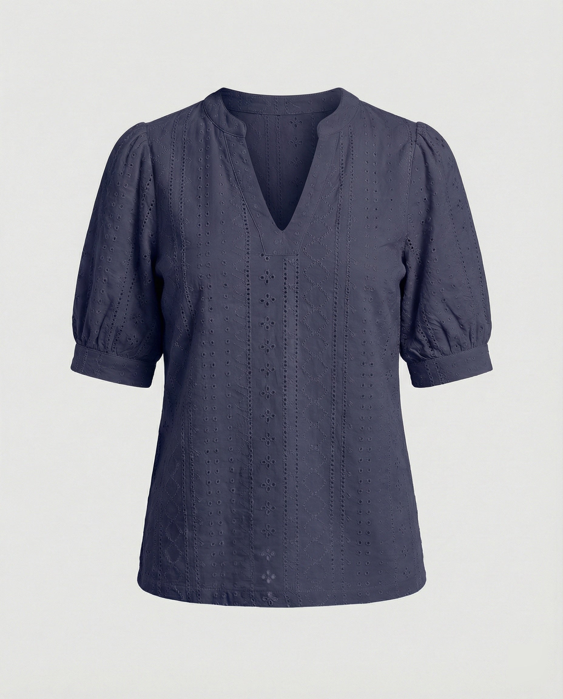 Ladies Lace Embroidery Blouse Top with Puff Sleeves-https://detail.1688.com/offer/910959158930.html-Calm Wears-Dark blue-S-Calm Wears