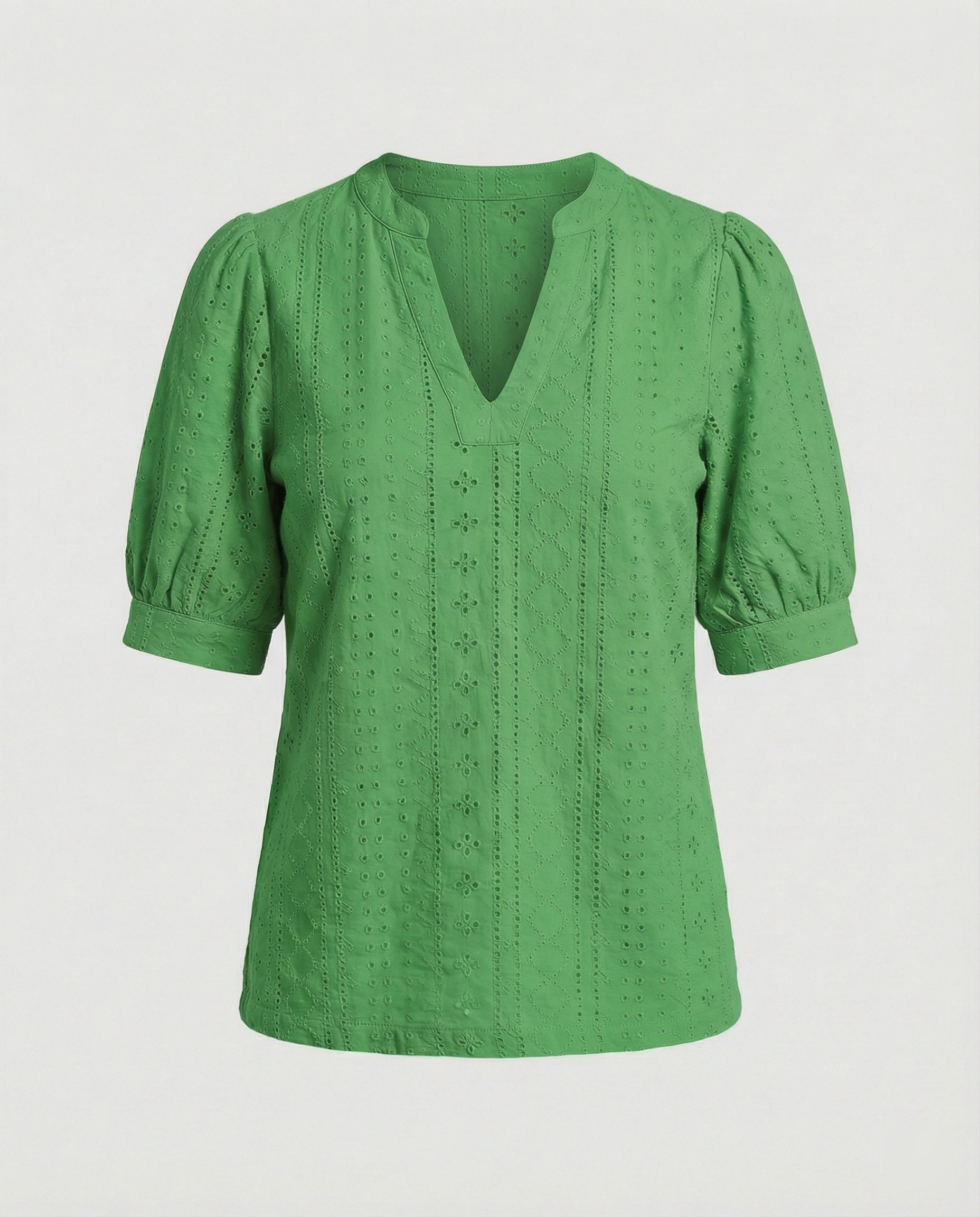 Ladies Lace Embroidery Blouse Top with Puff Sleeves-https://detail.1688.com/offer/910959158930.html-Calm Wears-Green-S-Calm Wears