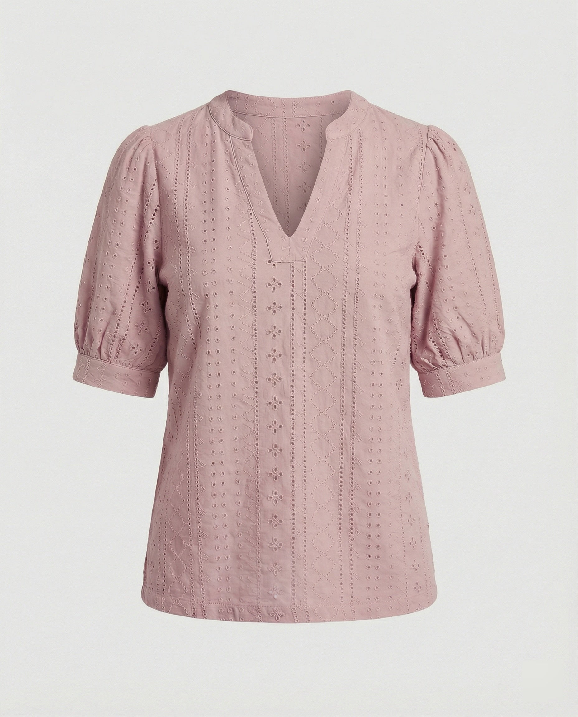 Ladies Lace Embroidery Blouse Top with Puff Sleeves-https://detail.1688.com/offer/910959158930.html-Calm Wears-Light pink-S-Calm Wears