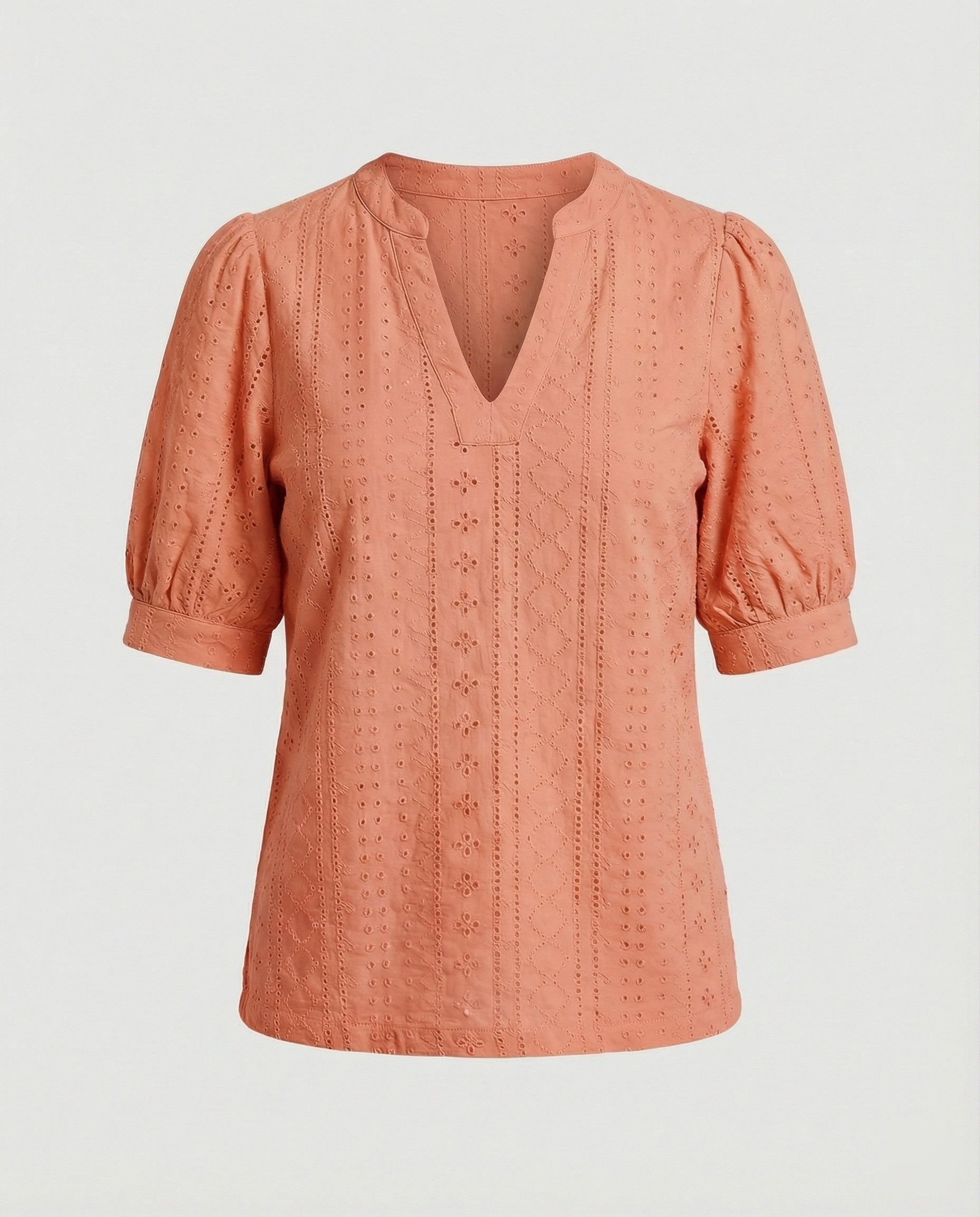 Ladies Lace Embroidery Blouse Top with Puff Sleeves-https://detail.1688.com/offer/910959158930.html-Calm Wears-Orange-S-Calm Wears