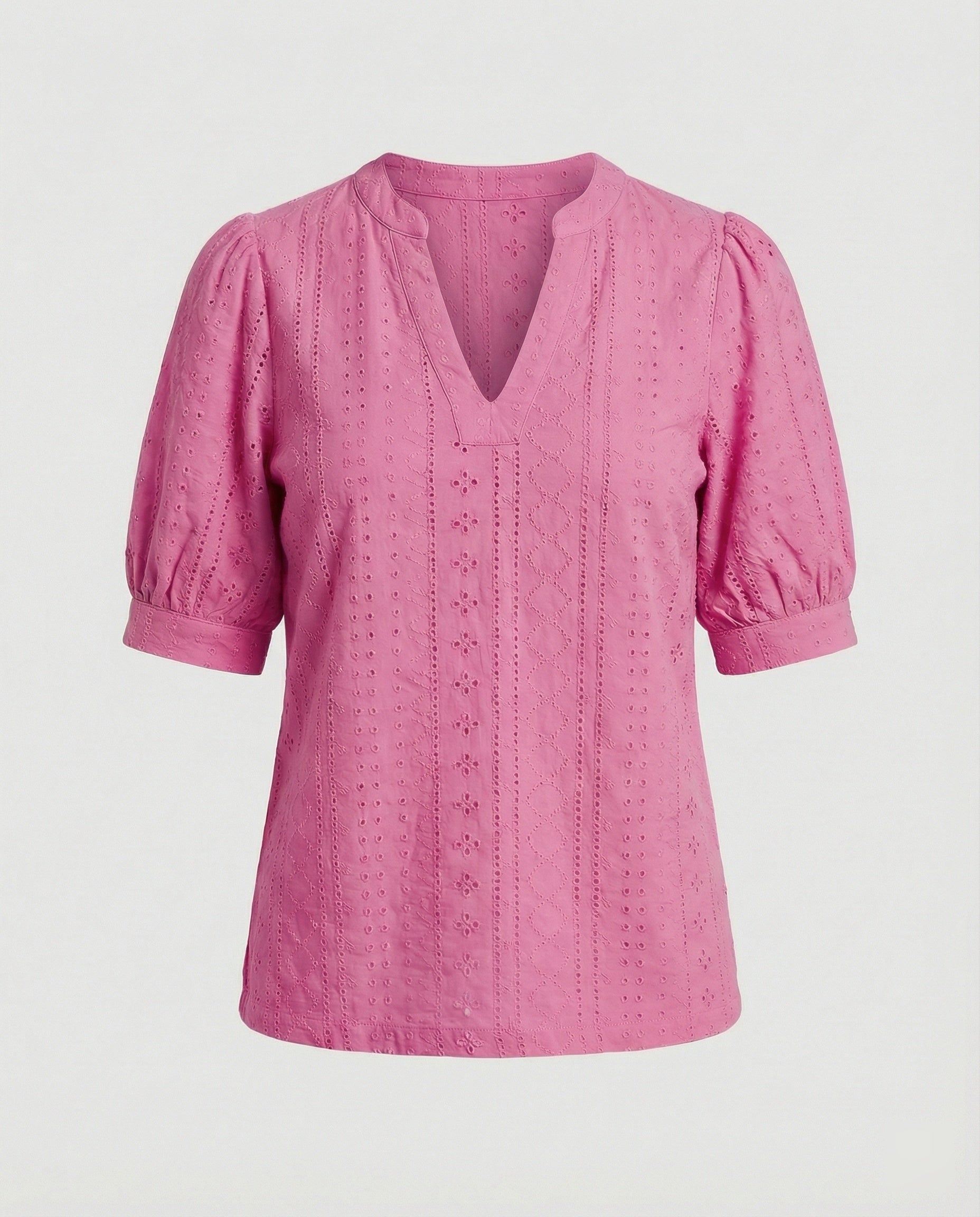 Ladies Lace Embroidery Blouse Top with Puff Sleeves-https://detail.1688.com/offer/910959158930.html-Calm Wears-Rosa-S-Calm Wears