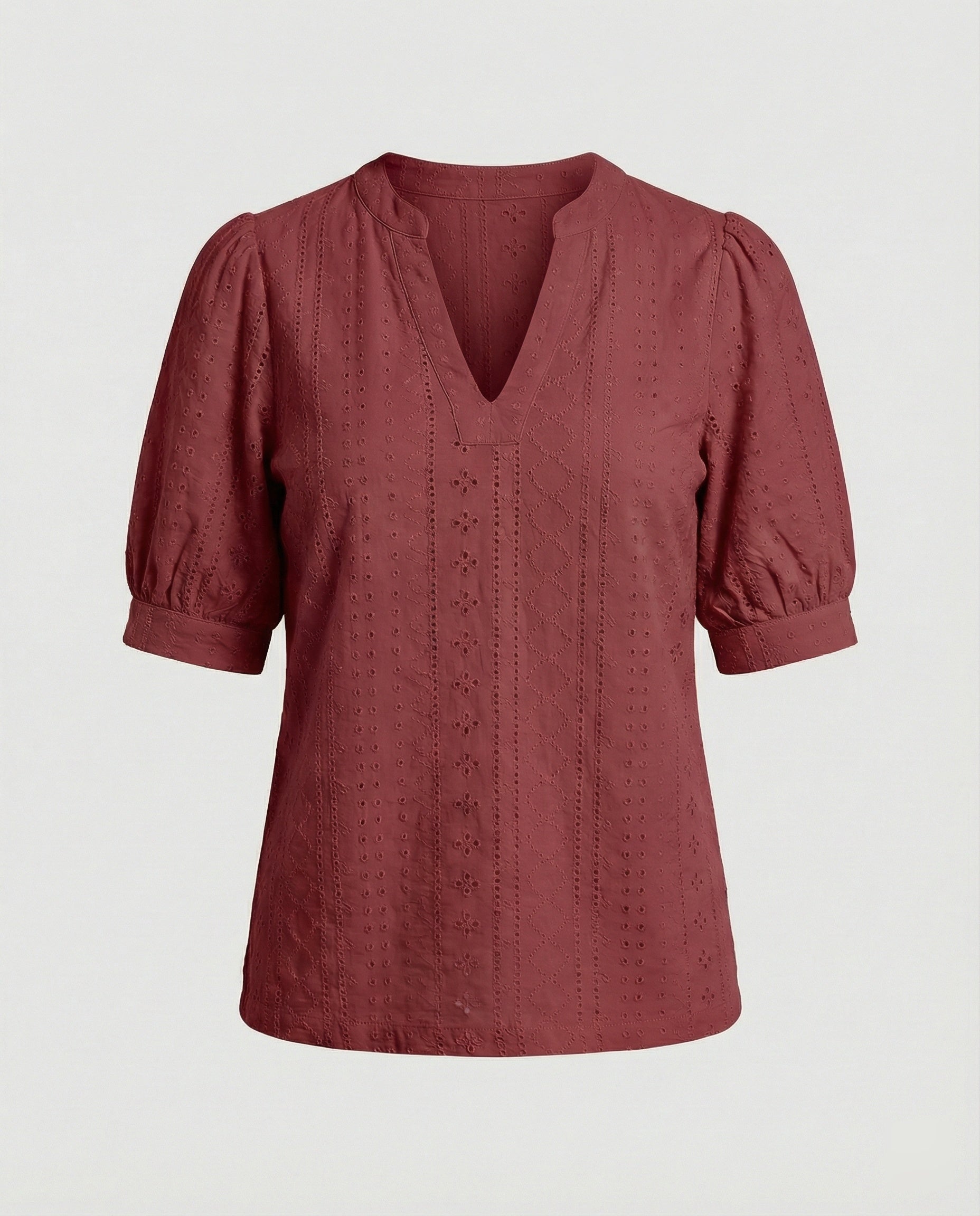 Ladies Lace Embroidery Blouse Top with Puff Sleeves-https://detail.1688.com/offer/910959158930.html-Calm Wears-Wine red-S-Calm Wears