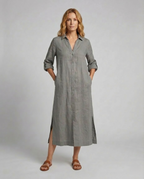 Linen Maxi Dress Women with Button Placket-https://detail.1688.com/offer/957000042448.html-Calm Wears-Braun-S-Calm Wears