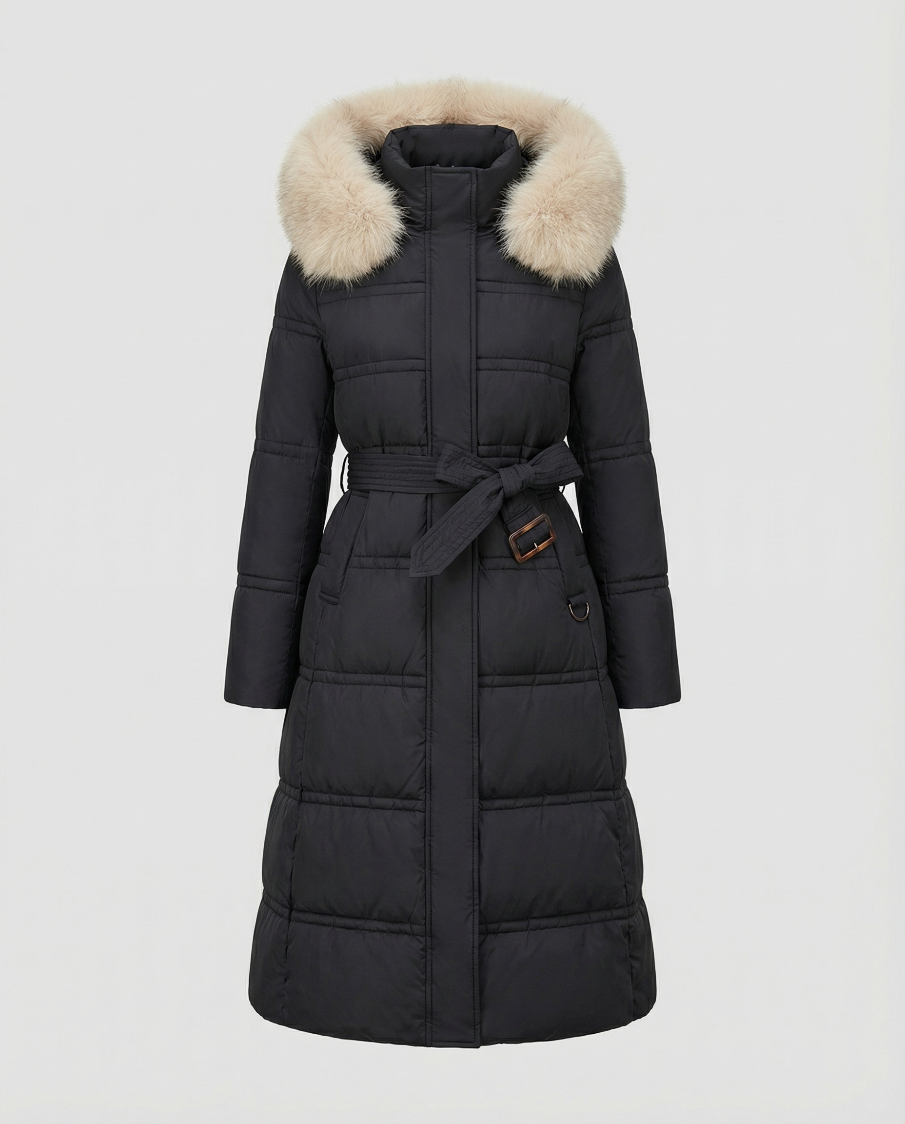 Long quilted coat women's winter-glamorix20240917-Calm Wears-Black with beige collar lining-M-Calm Wears