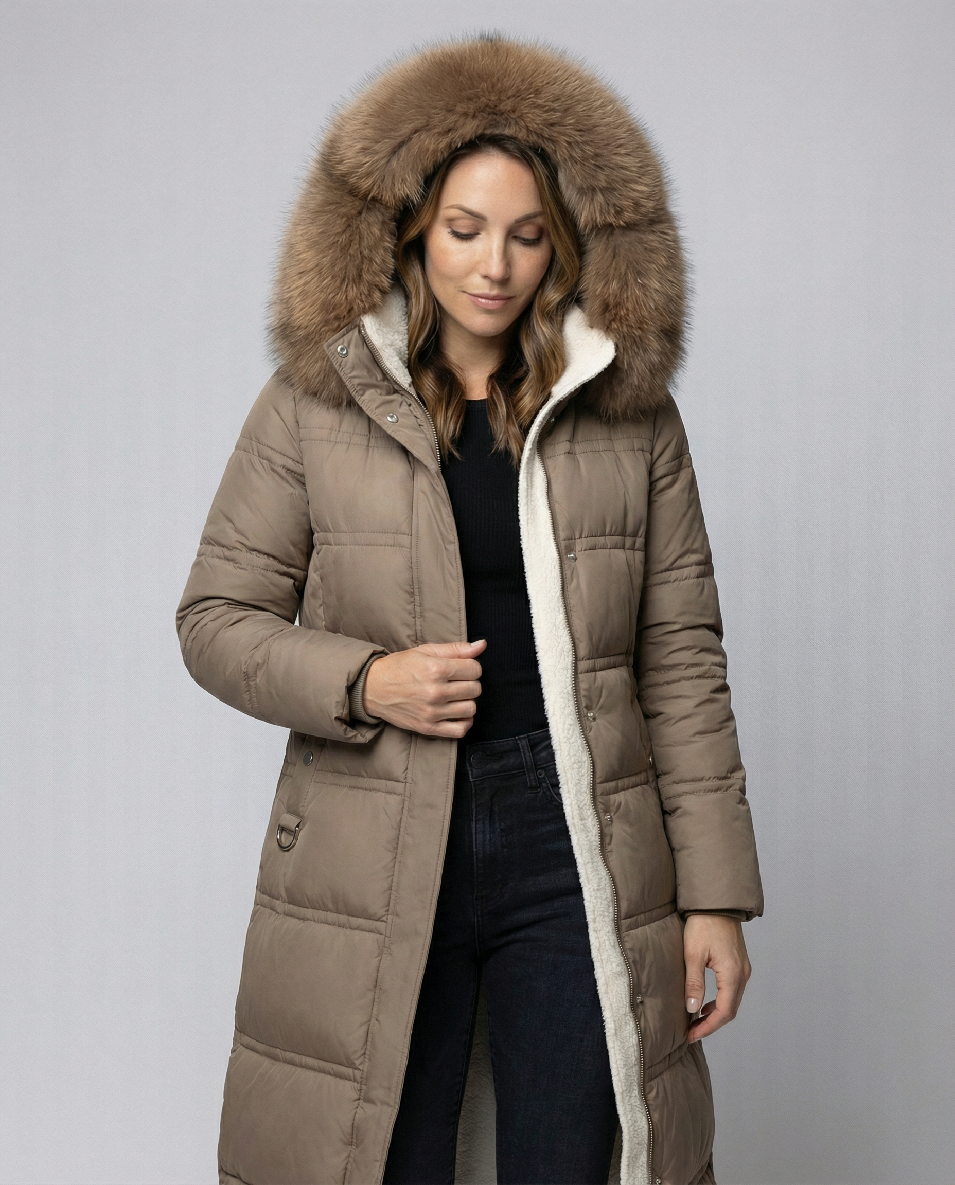 Long quilted coat women's winter-glamorix20240917-Calm Wears-Brown-M-Calm Wears