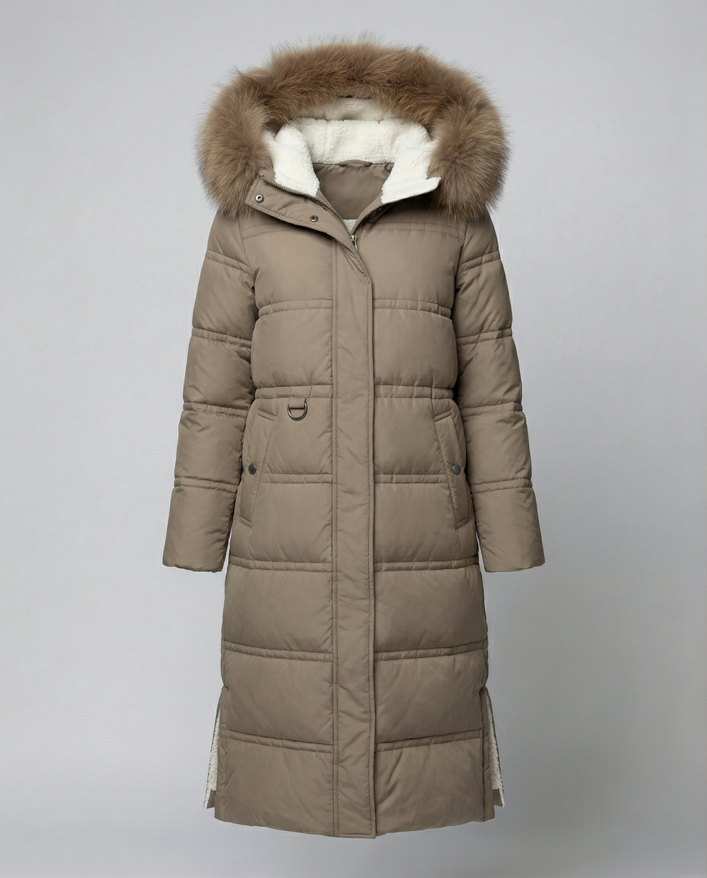 Long quilted coat women's winter-glamorix20240917-Calm Wears-Brown-M-Calm Wears
