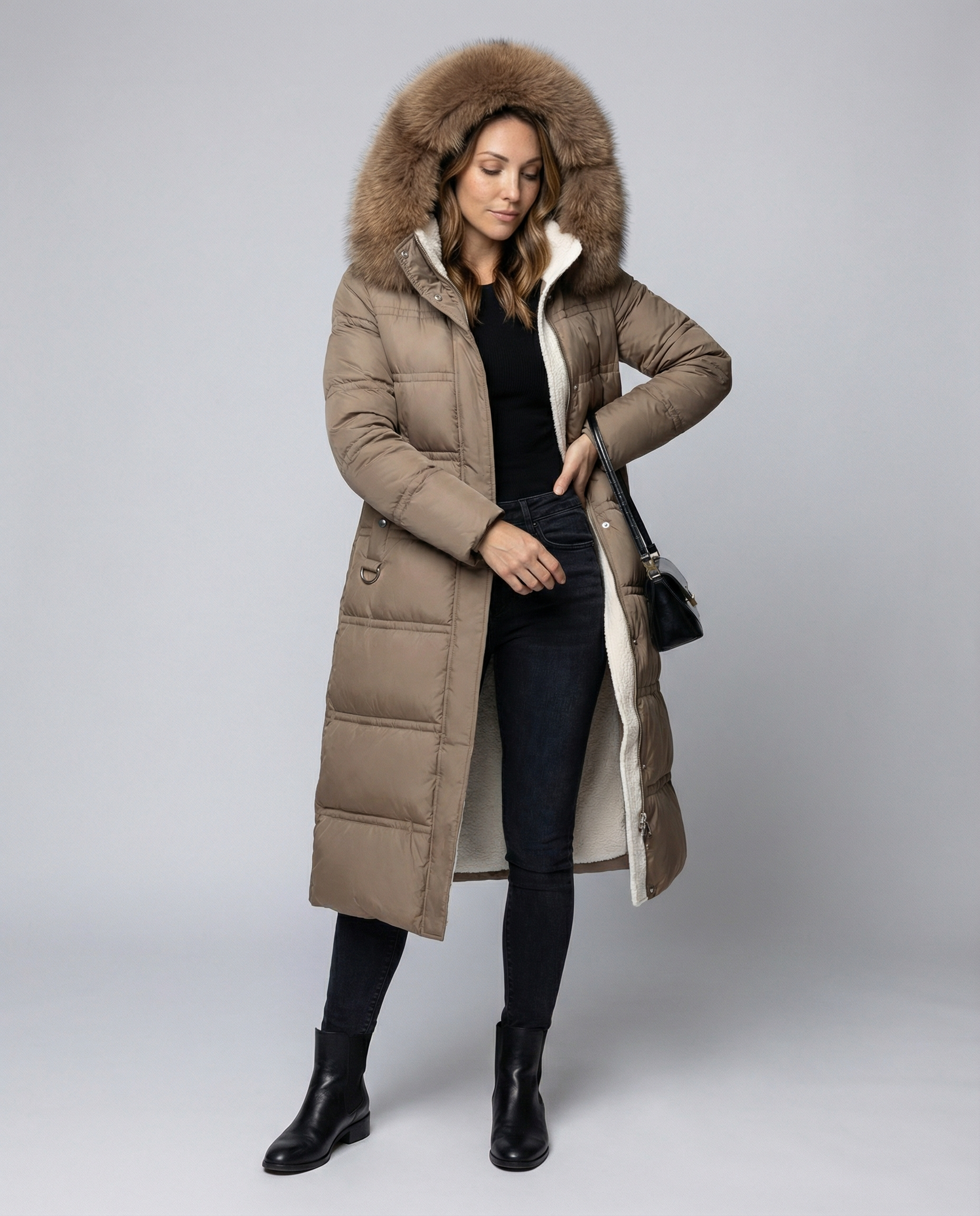 Long quilted coat women's winter-glamorix20240917-Calm Wears-Brown-M-Calm Wears