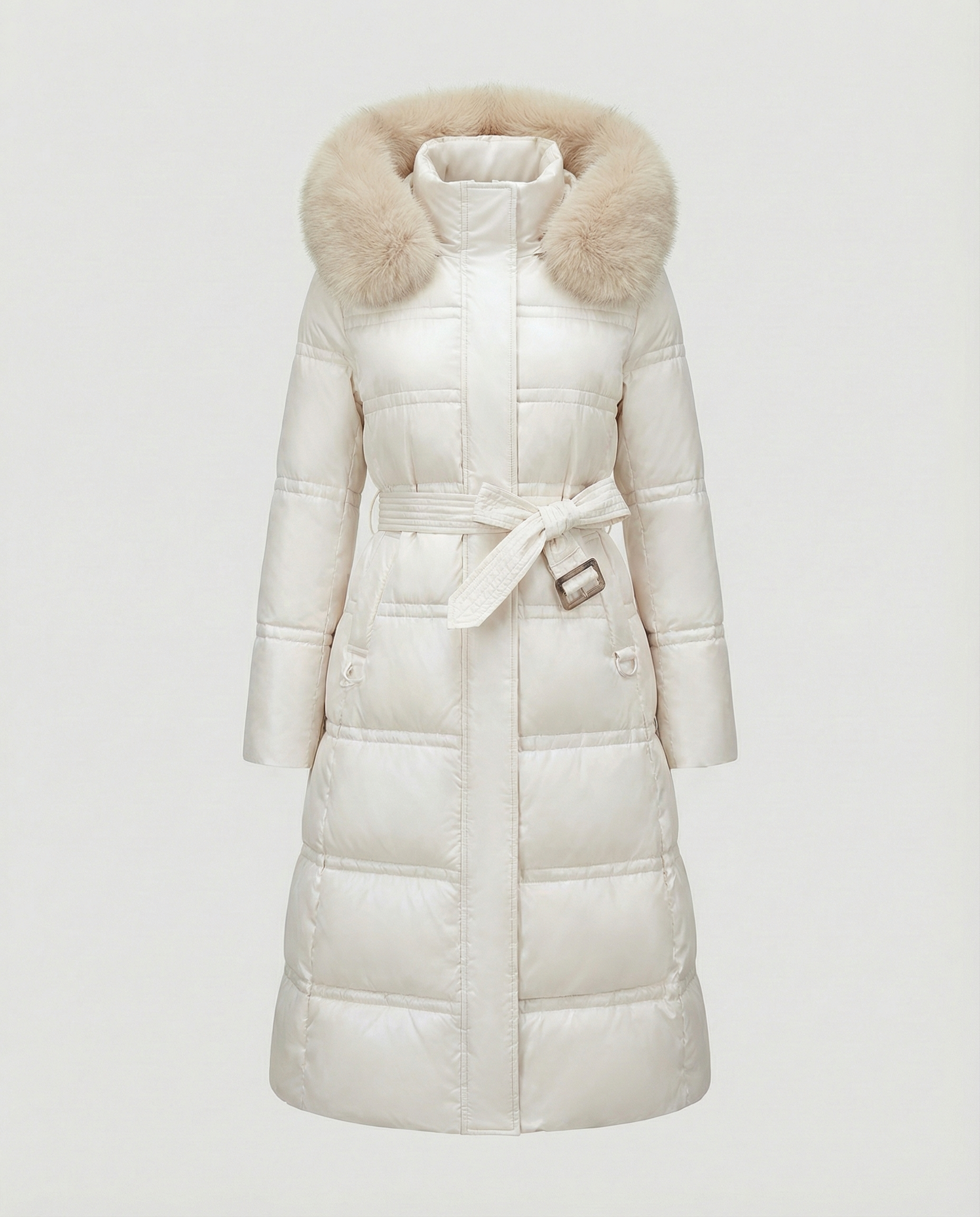 Long quilted coat women's winter-glamorix20240917-Calm Wears-White with beige collar lining-M-Calm Wears