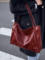 Large Ladies Leather Shoulder Bag Handbag Shopper Burgundy